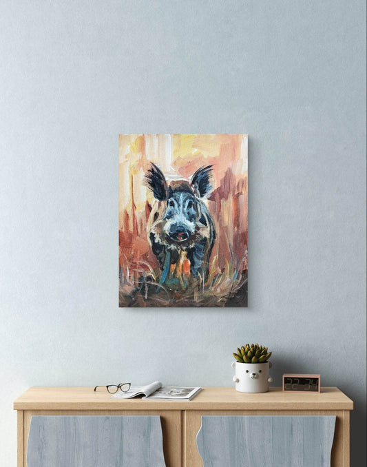 Expressiv-realistisches Gemälde Wildschwein – handgemaltes Original Acrylbild (30 x 40 cm) auf Leinwand von H1Z ART in lebendiger Atmosphäre