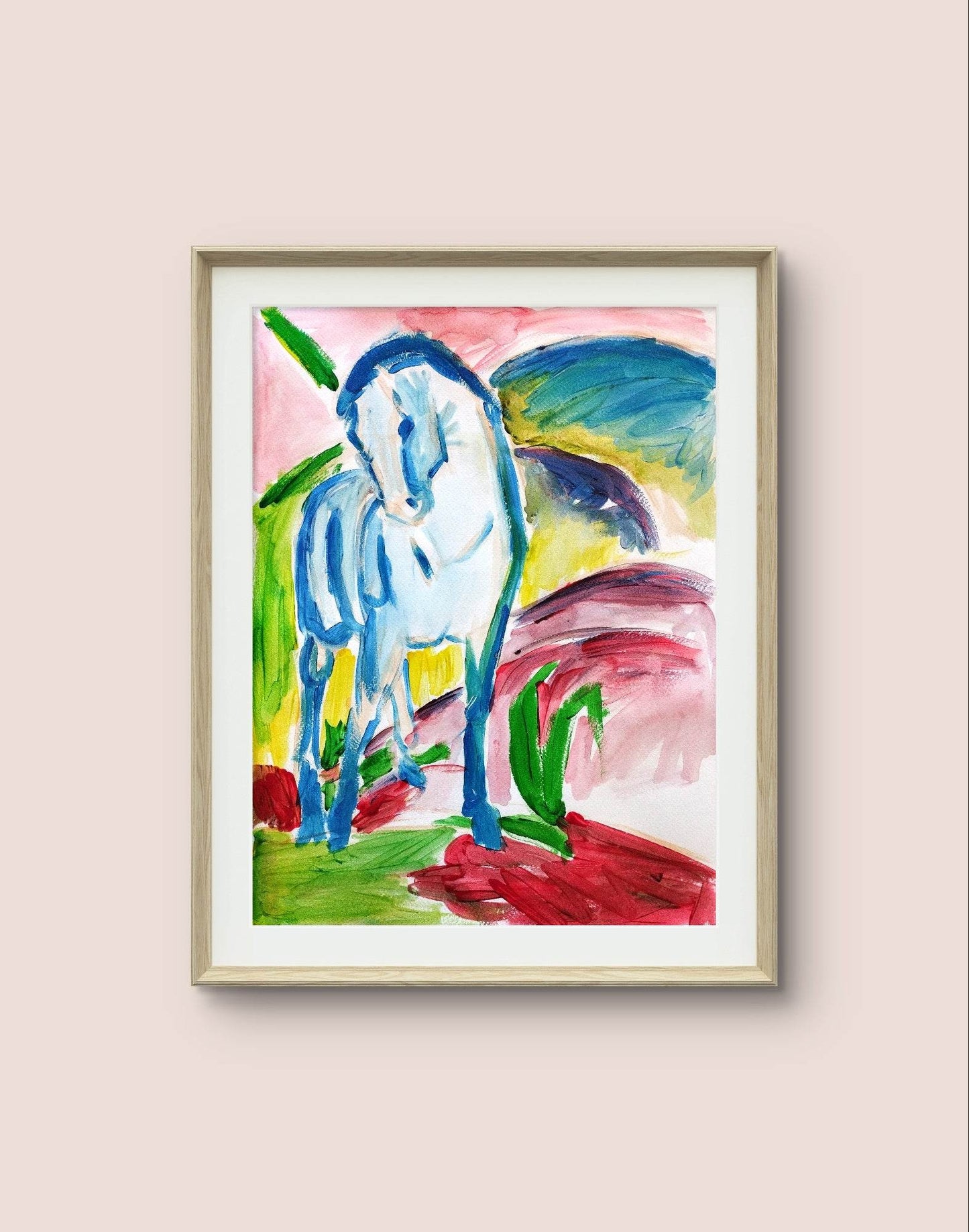 Aquarellbild Der Blaue Reiter von Franz Marc (30 × 40 cm)