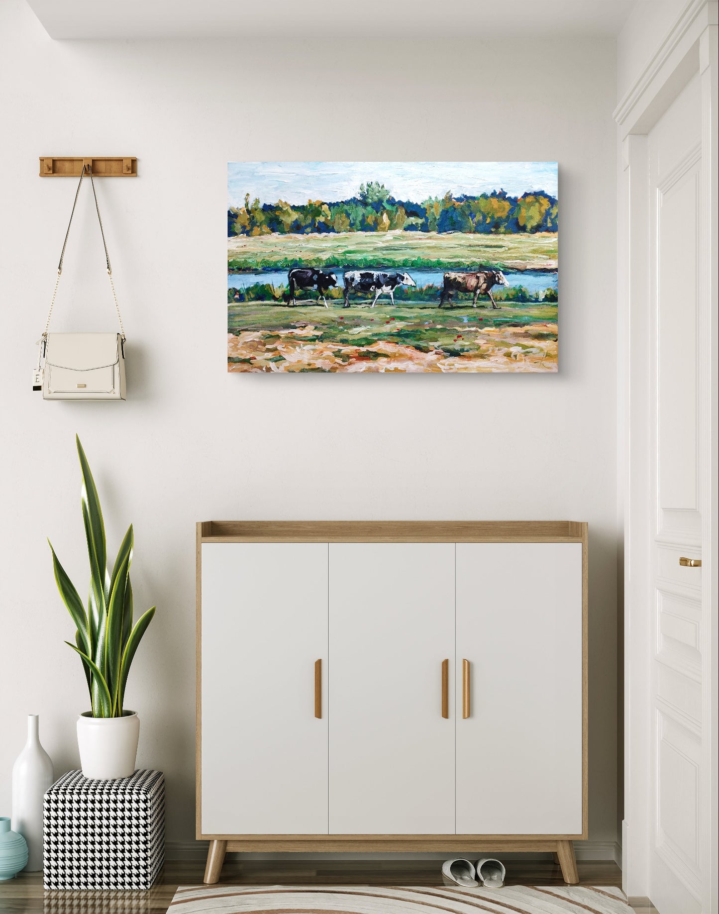 Heinz Acrylbild Acrylgemälde auf Leinwand - „Am Fluss der Kühe – Ein Sommertag“ 95 x 60 cm