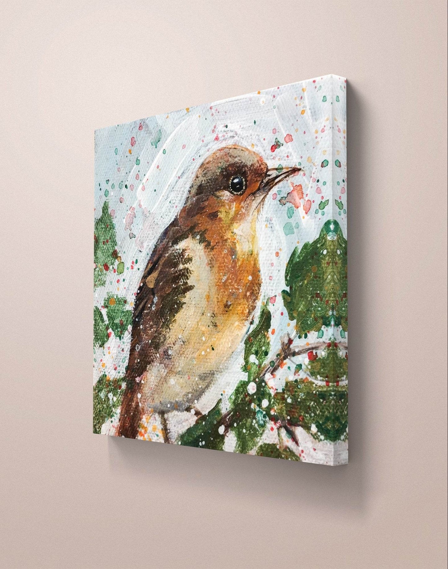 Gemälde Rotkehlchen Original – handgemaltes Original Acrylbild (10 x 10 cm)