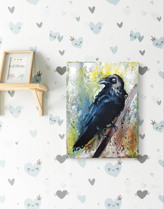 H1Z ART Acrylbild Gemälde schwarze Rabe Original Acrylbild (18 x 24 cm)