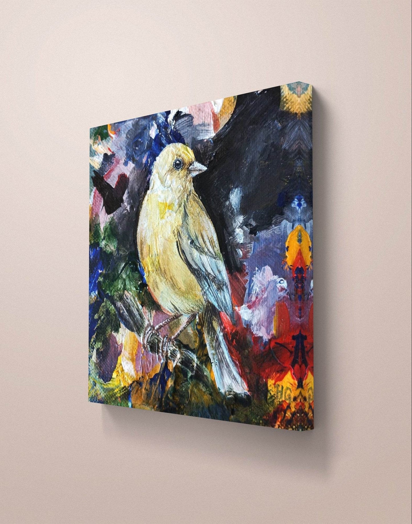 H1Z ART Acrylbild Gemälde Pirol – handgemaltes Original Acrylbild (10 x 10 cm)