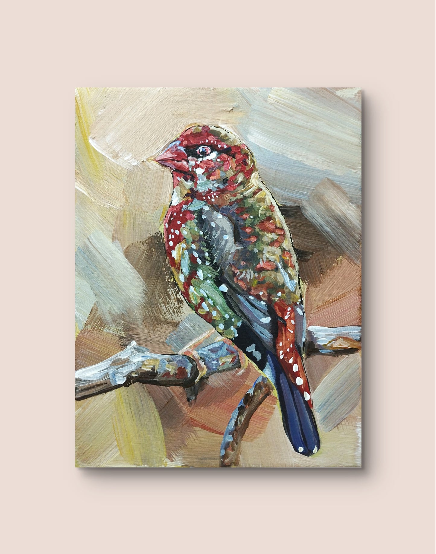 Gemälde "Erdbeerfink im Sonnenlicht" 18 x 24 cm - Heinz