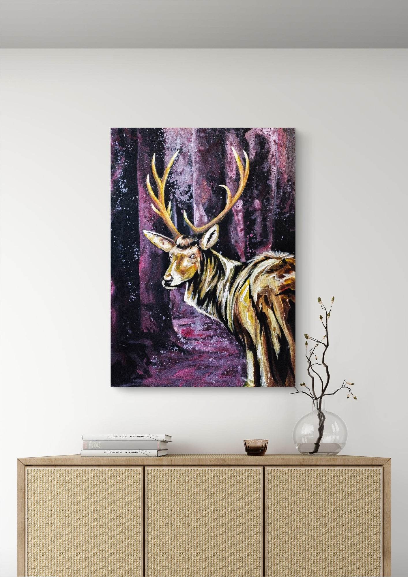 Gemälde goldener Reh – handgemaltes Original Acrylbild (50 x 70 cm)