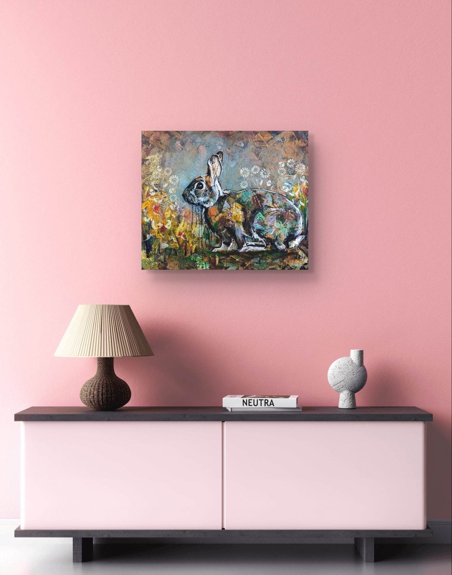Gemälde süßer Kaninchen – handgemaltes Original Acrylbild (50 x 60 cm)
