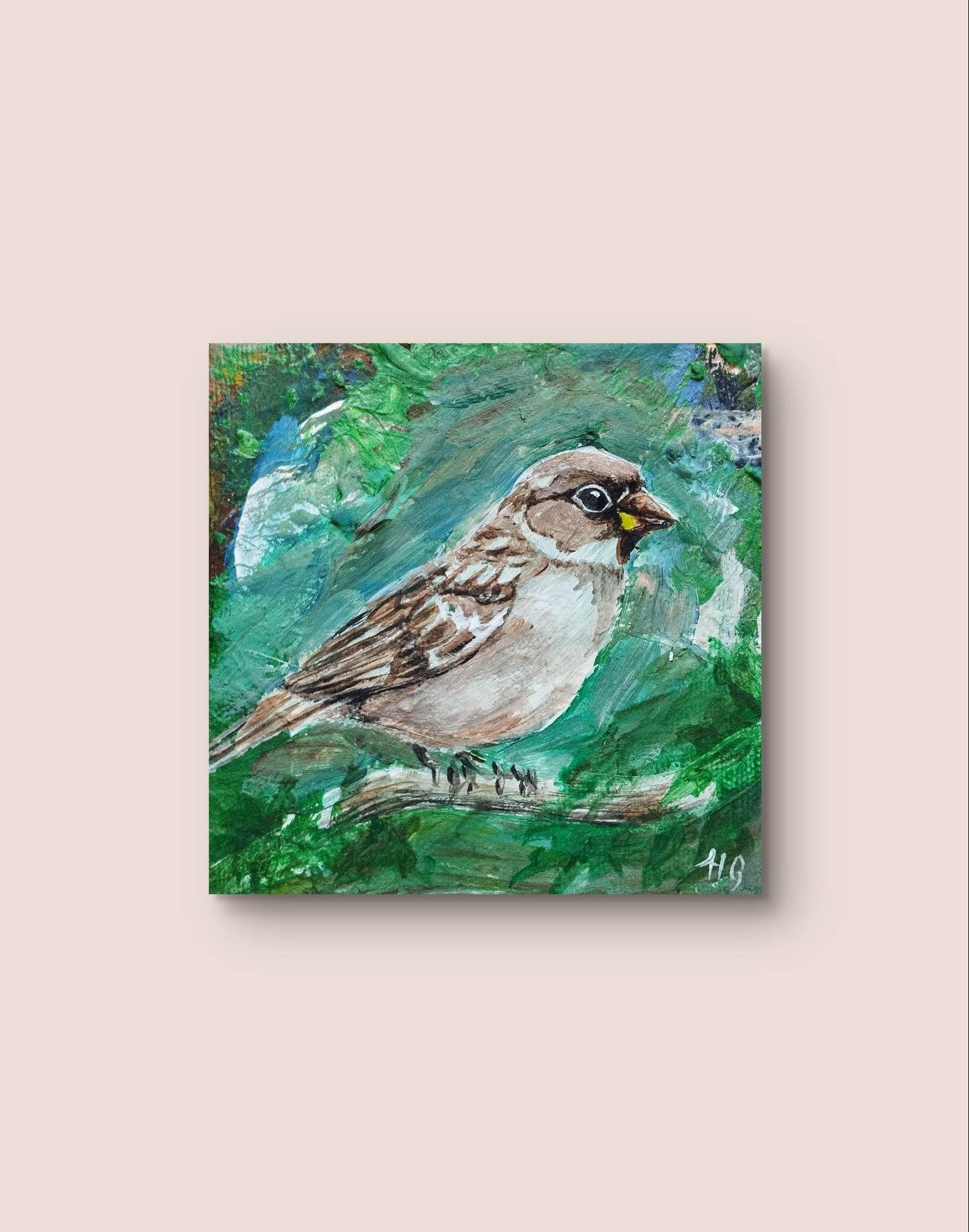 Heinz Acrylbild Wandbild Sperling Acryl auf Leinwand (10 x 10 cm)