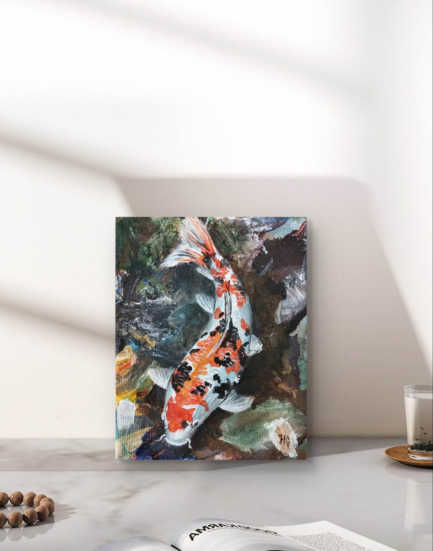 Gemälde Koi Karpfen – handgemaltes Original Acrylbild (13 x 10 cm)