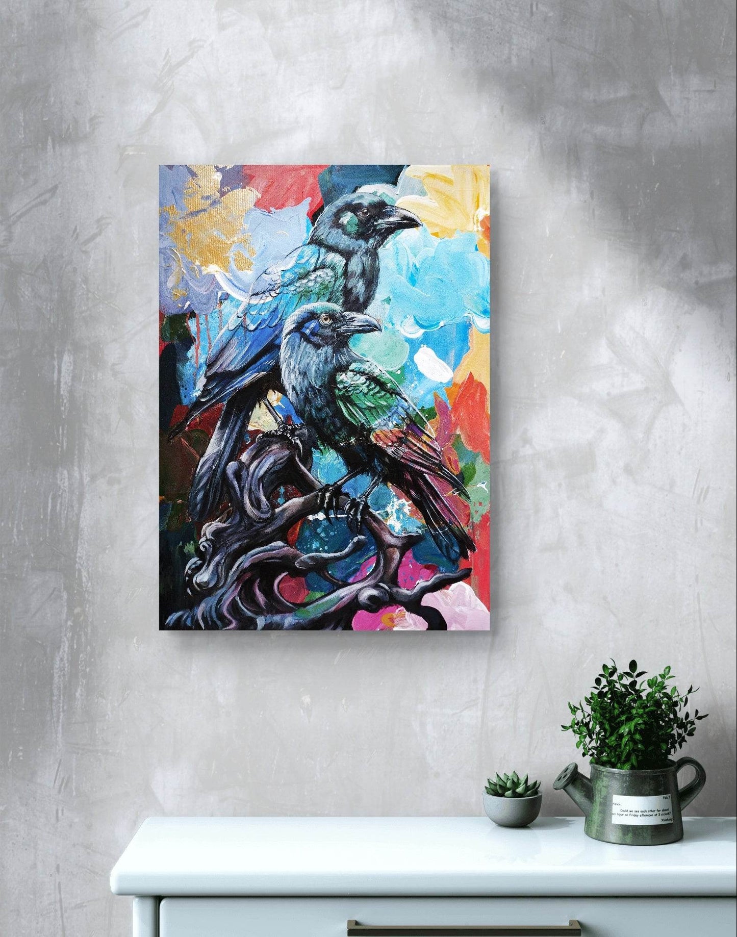 Gemälde Raben – handgemaltes Original Acrylbild (50 x 70 cm)