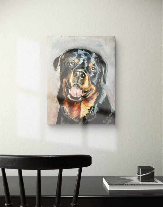 Expressiv-realistisches Gemälde Rotweiler – handgemaltes Original Acrylbild (30 x 40 cm) auf Leinwand von H1Z ART in lebendiger Atmosphäre