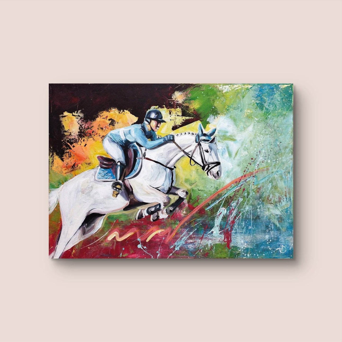 H1Z ART Acrylbild Gemälde Pferderennen – handgemaltes Original Acrylbild (50 x 70 cm)