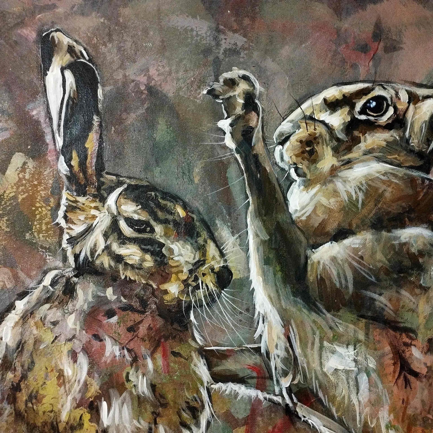 H1Z ART Acrylbild Gemälde zwei Hasen – handgemaltes Original Acrylbild (100 x 80 cm)