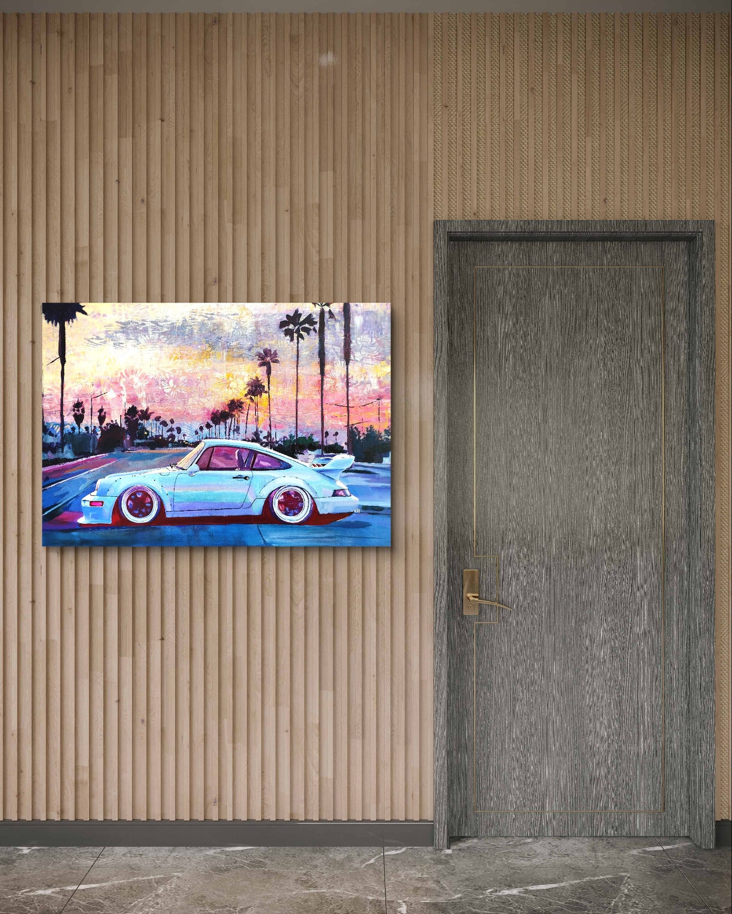 Premium Gemälde "Porsche 911 – Dynamik in Farbe" 100 x 70 cm - Heinz