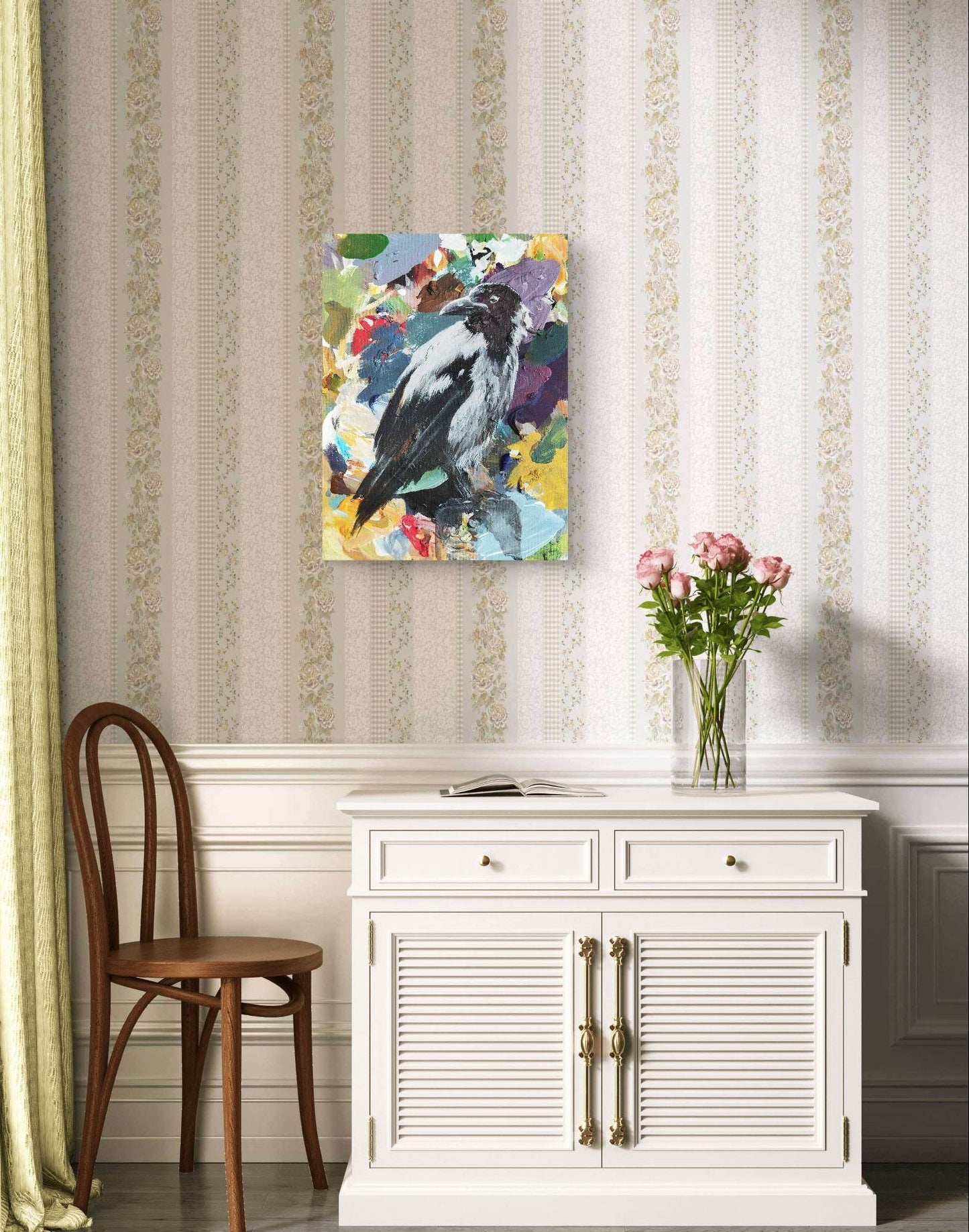 Gemälde weißer Rabe – handgemaltes Original Acrylbild (30 x 40 cm)