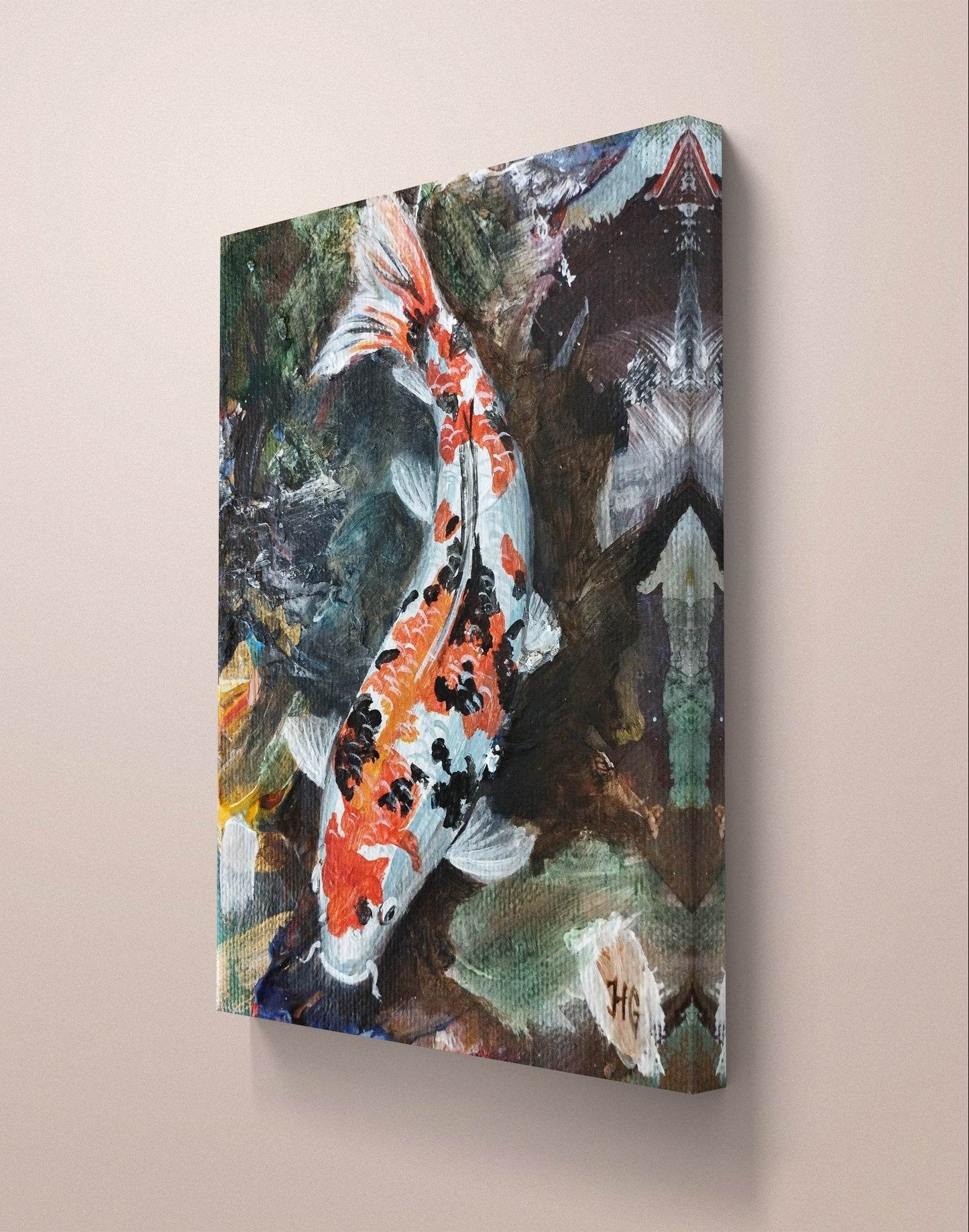 Gemälde Koi Karpfen – handgemaltes Original Acrylbild (13 x 10 cm)