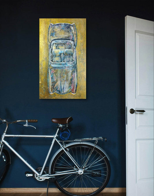 Expressiv-realistisches Gemälde Mercedes-Benz 190 SL – handgemaltes Original Acrylbild (85 x 50 cm) auf Leinwand von H1Z ART in lebendiger Atmosphäre