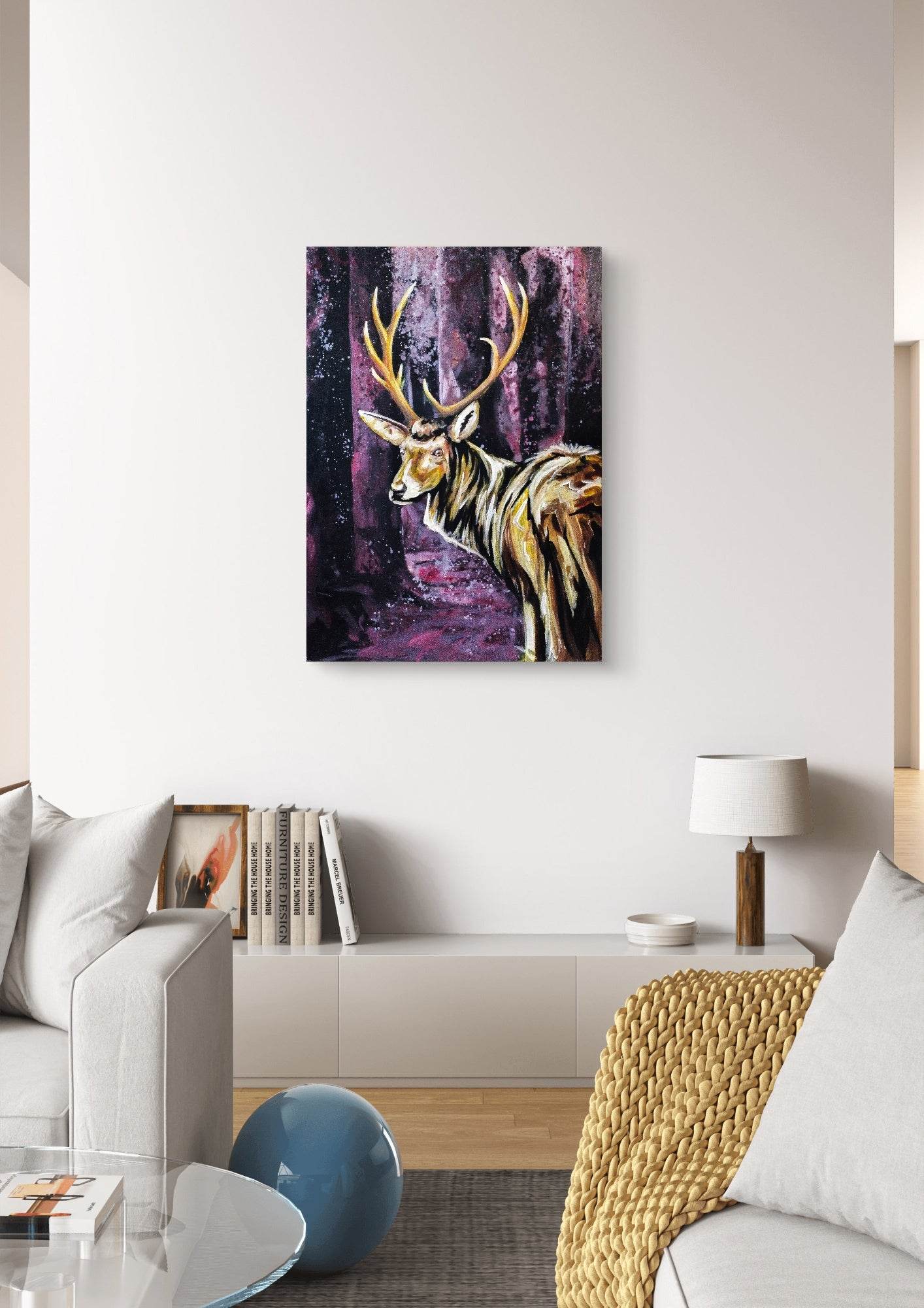 Gemälde goldener Reh – handgemaltes Original Acrylbild (50 x 70 cm)
