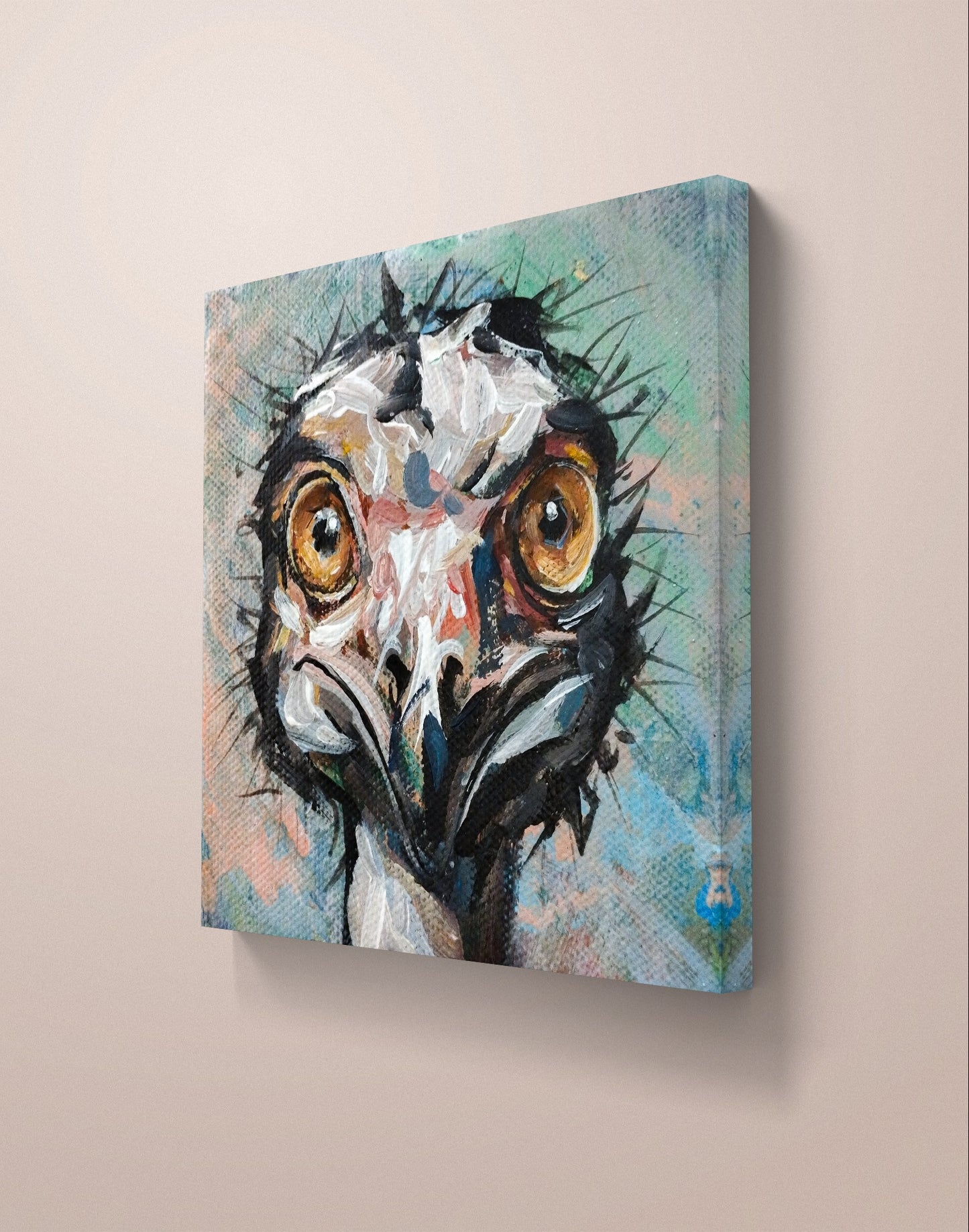 Heinz Acrylbild Acrylgemälde auf Leinwand - "Wüstenläufer" 11 x 10,5 cm