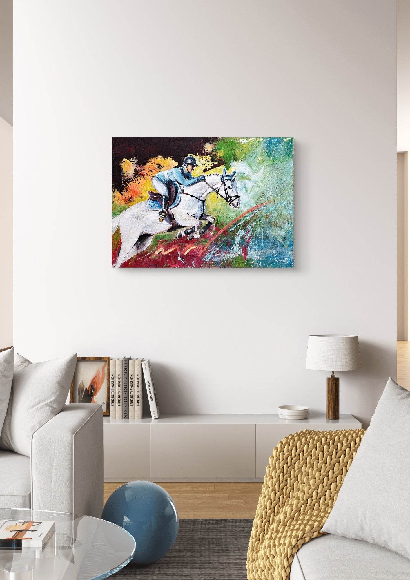 H1Z ART Acrylbild Gemälde Pferderennen – handgemaltes Original Acrylbild (50 x 70 cm)