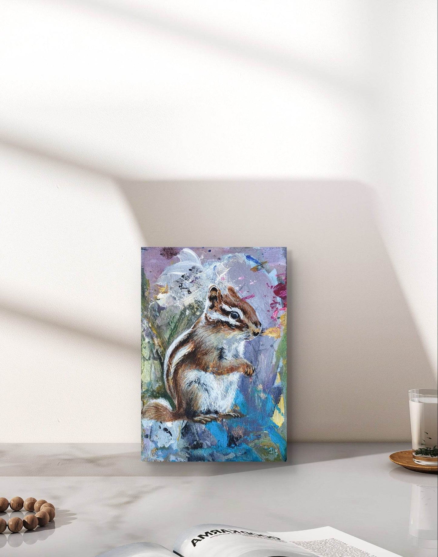 Gemälde Streifenhörnchen – handgemaltes Original Acrylbild (18 x 12 cm) - H1Z Art