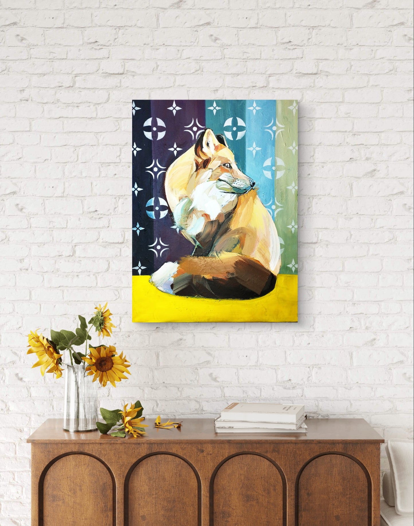 Heinz Acrylbild Acrylgemälde auf Leinwand - "Fuchs in Violettlicht" 80 x 60 cm