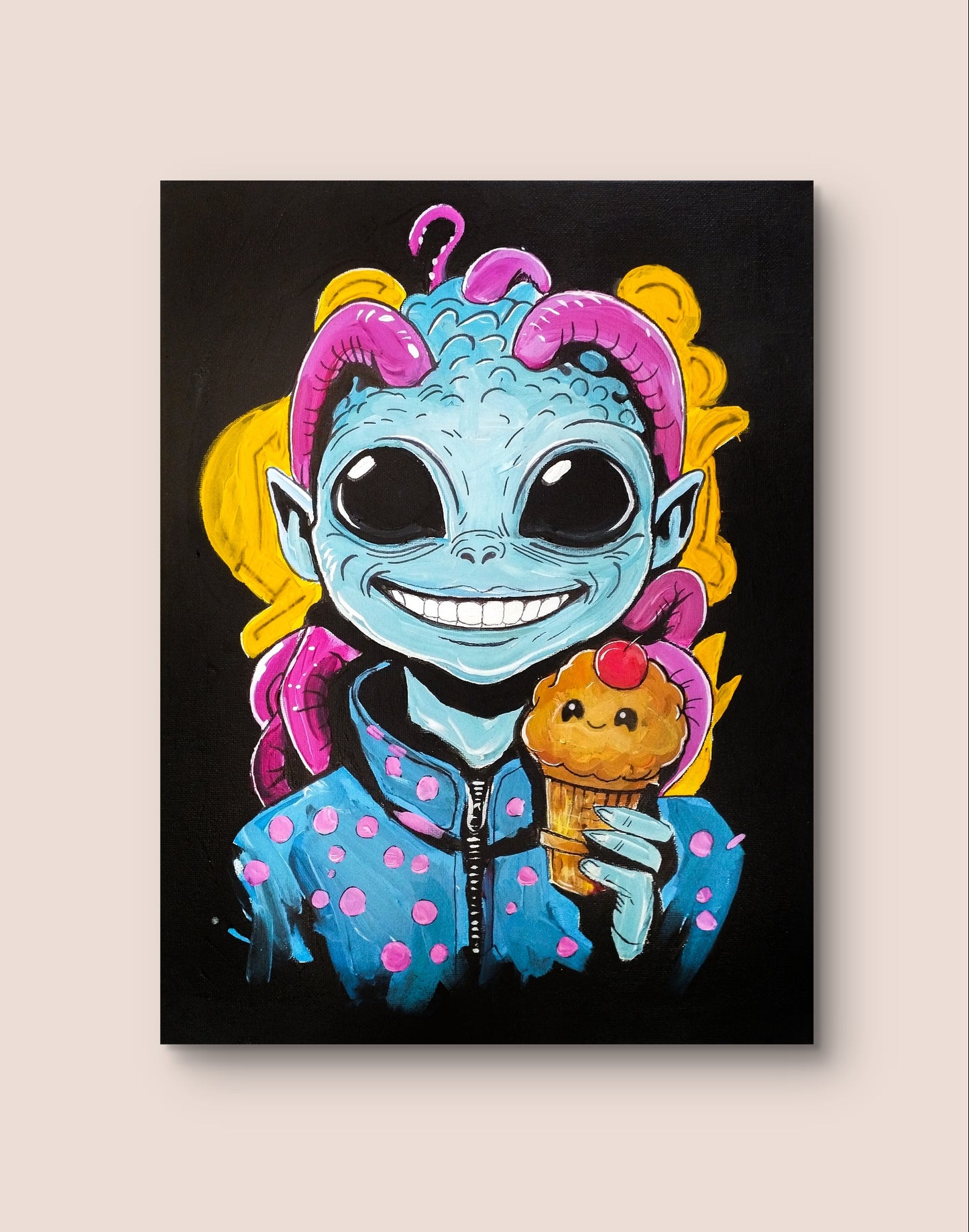 Heinz Acrylbild Acrylgemälde auf Leinwand - „Alien Mam Mufin“ 30 × 40 cm