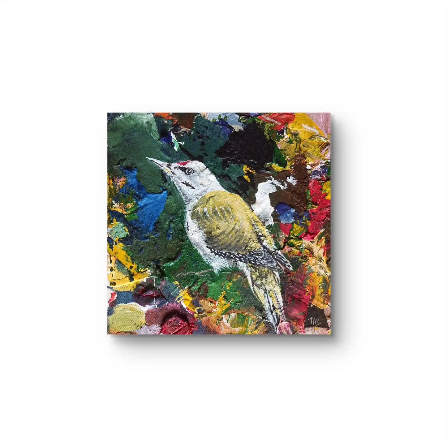 Expressiv-realistisches Gemälde Girlitz – handgemaltes Original Acrylbild (20 x 20 cm) auf Leinwand von H1Z ART in lebendiger Atmosphäre