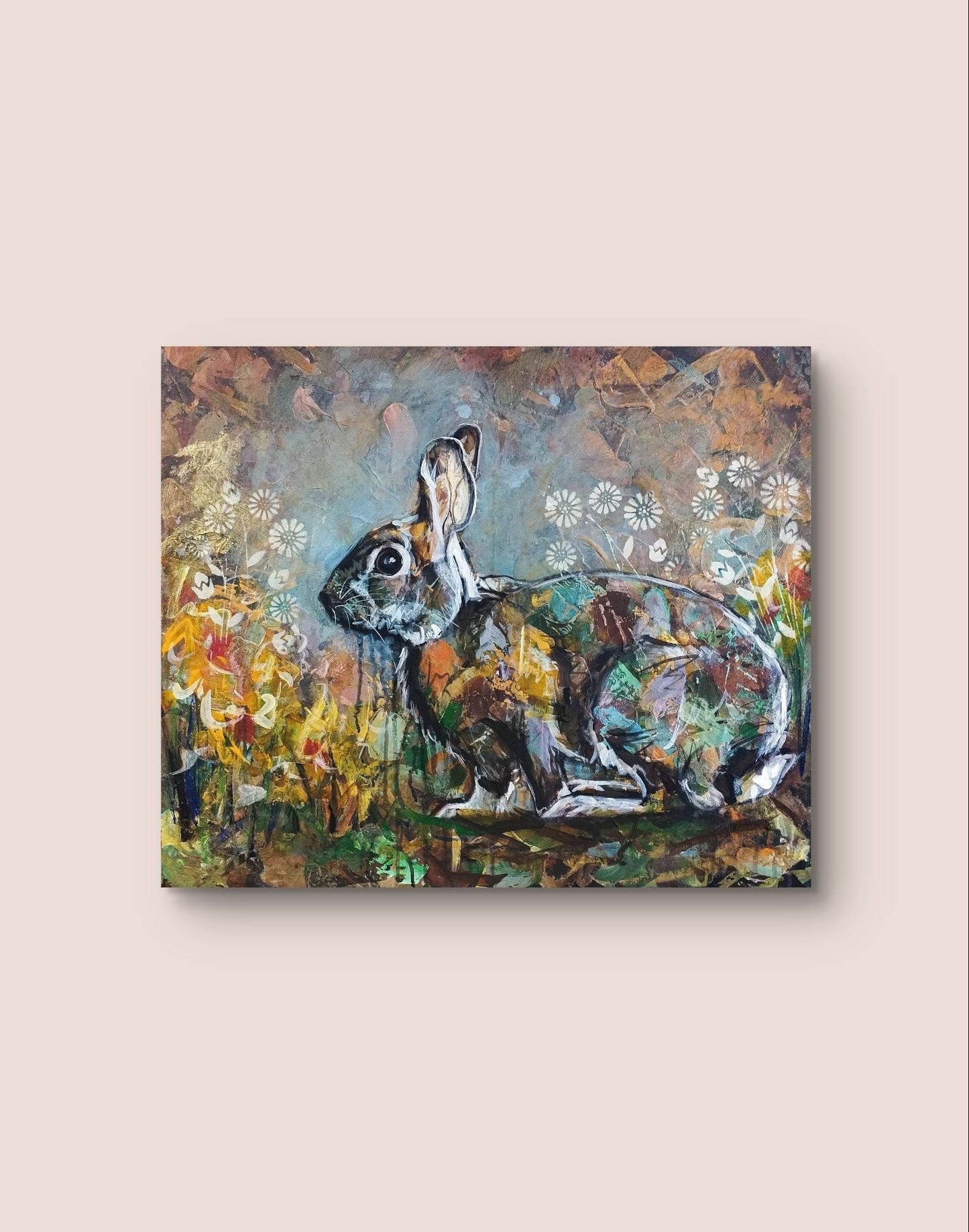 Gemälde süßer Kaninchen – handgemaltes Original Acrylbild (50 x 60 cm)