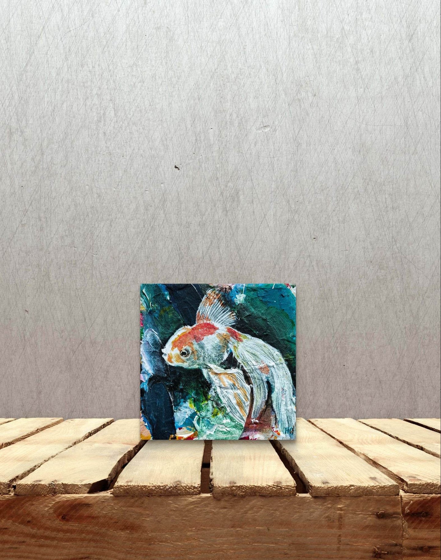 Heinz Acrylbild Wandbild Goldfisch II Acryl auf Leinwand (10 x 10 cm)