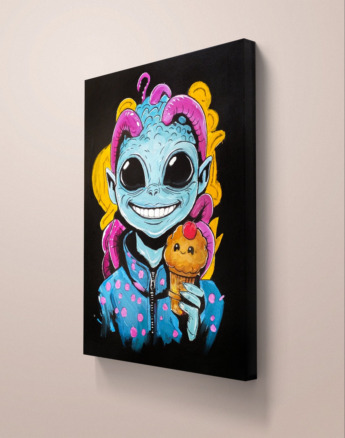Heinz Acrylbild Acrylgemälde auf Leinwand - „Alien Mam Mufin“ 30 × 40 cm