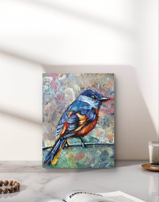 Expressiv-realistisches Gemälde Graukehl-Mennigvogel – handgemaltes Original Acrylbild (30 x 27 cm) auf Leinwand von H1Z ART in lebendiger Atmosphäre