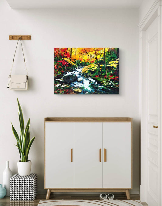 Expressiv-realistisches Gemälde Waldfluss – handgemaltes Original Acrylbild (50 x 70 cm) auf Leinwand von H1Z ART in lebendiger Atmosphäre