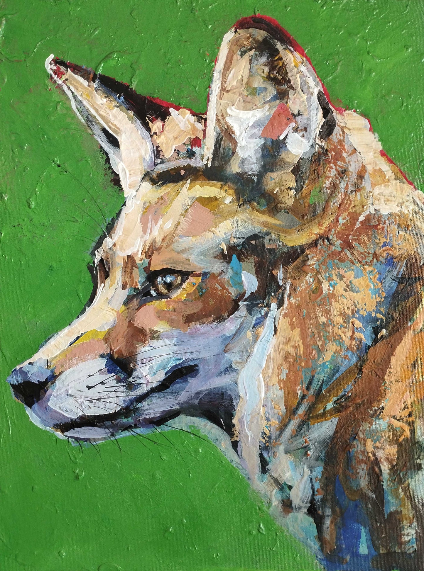 Premium Gemälde "Grüner Fuchs" 30 x 40 cm - Heinz