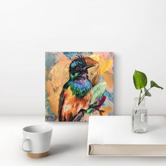 H1Z ART Acrylbild Gemälde Goldbrust-Nektarvogel – handgemaltes Original Acrylbild (10 x 10 cm)