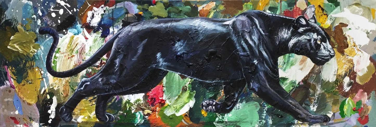 Panther painting – hand-painted original acrylic painting (120 x 40 cm)