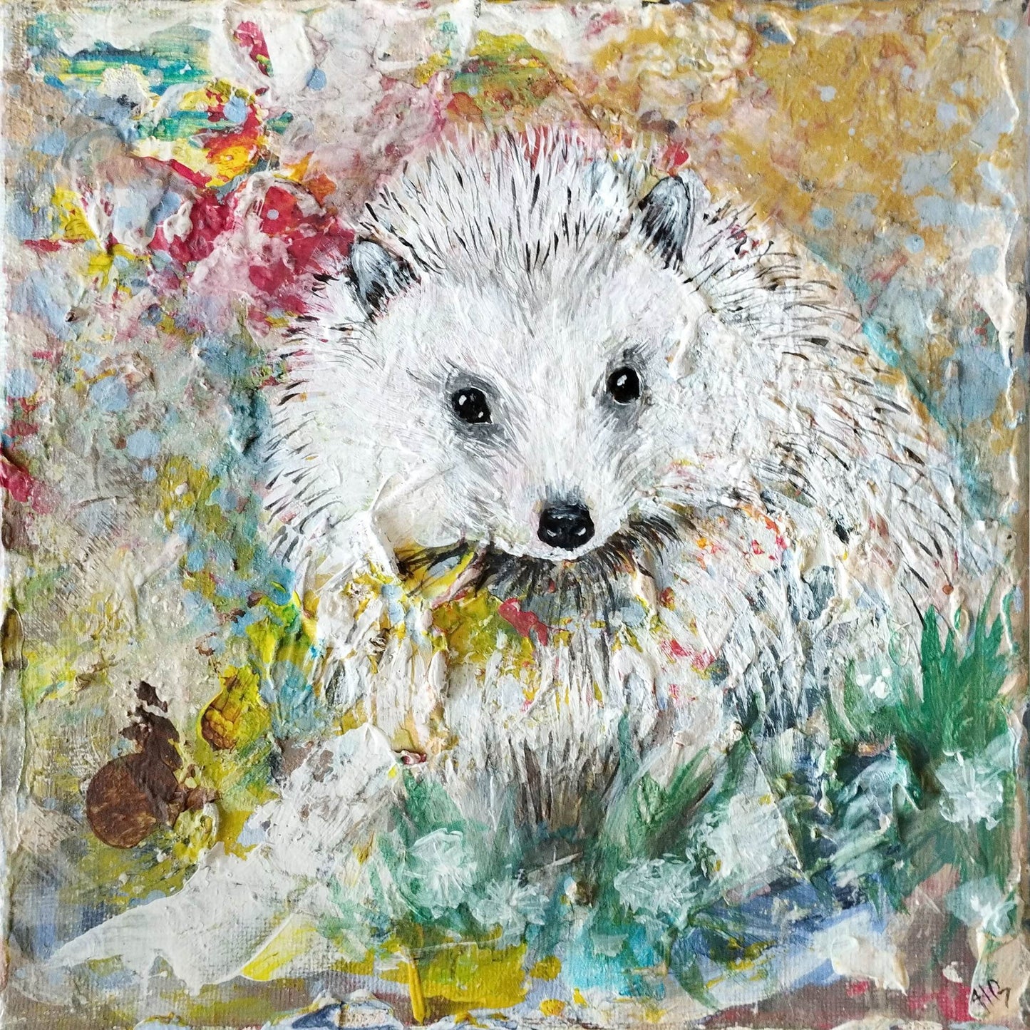 Gemälde Igel II – handgemaltes Original Acrylbild (20 x 20 cm)