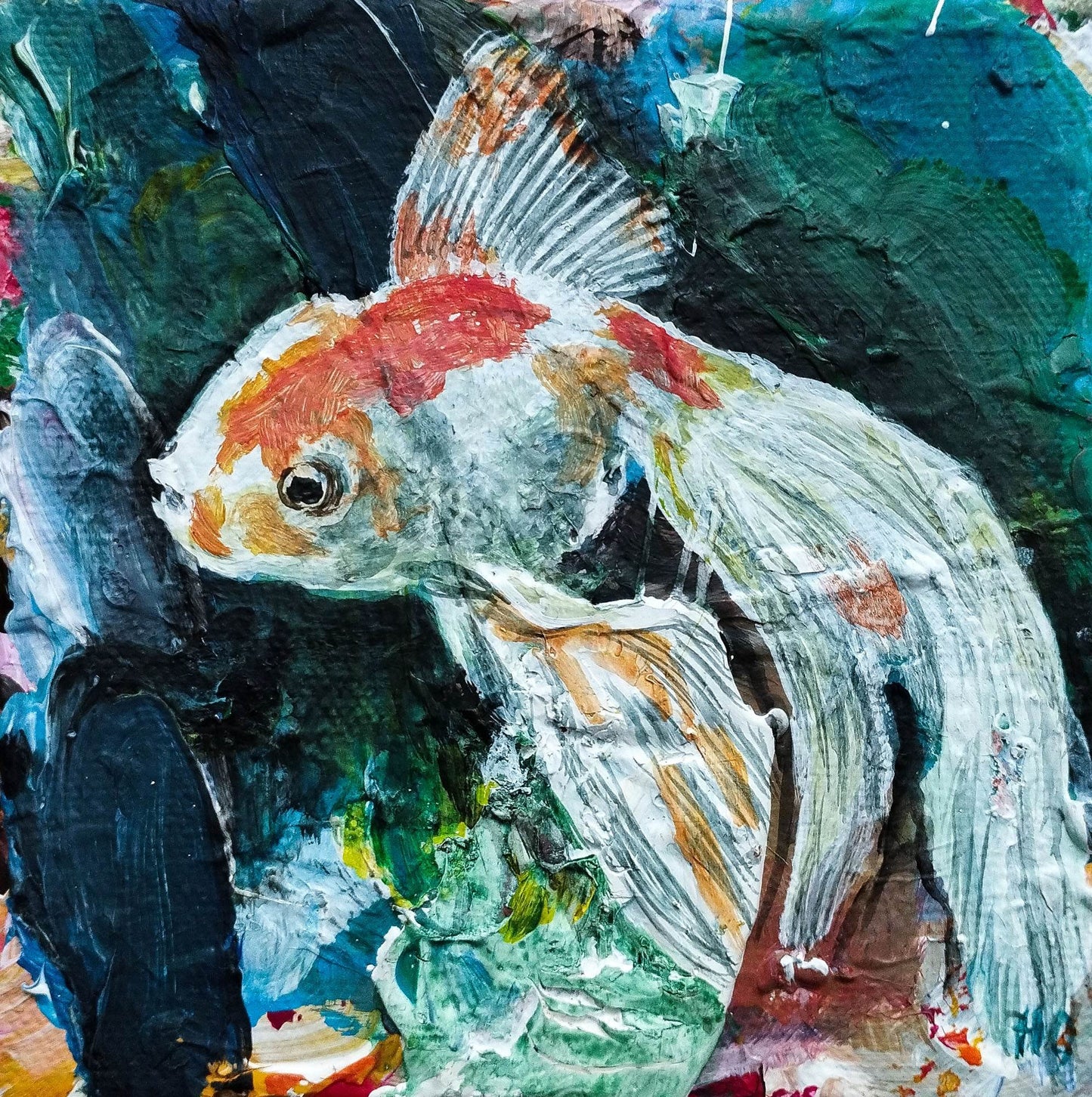 Heinz Acrylbild Wandbild Goldfisch II Acryl auf Leinwand (10 x 10 cm)