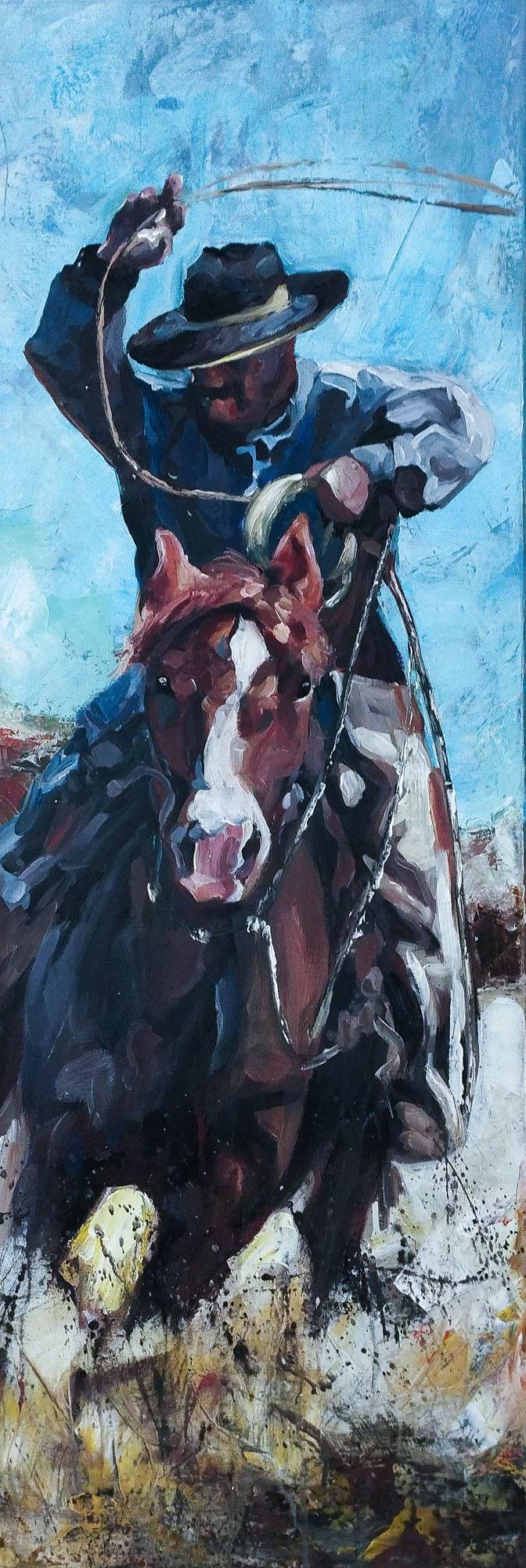 Gemälde Cowboy – handgemaltes Original Acrylbild (120 x 40 cm)