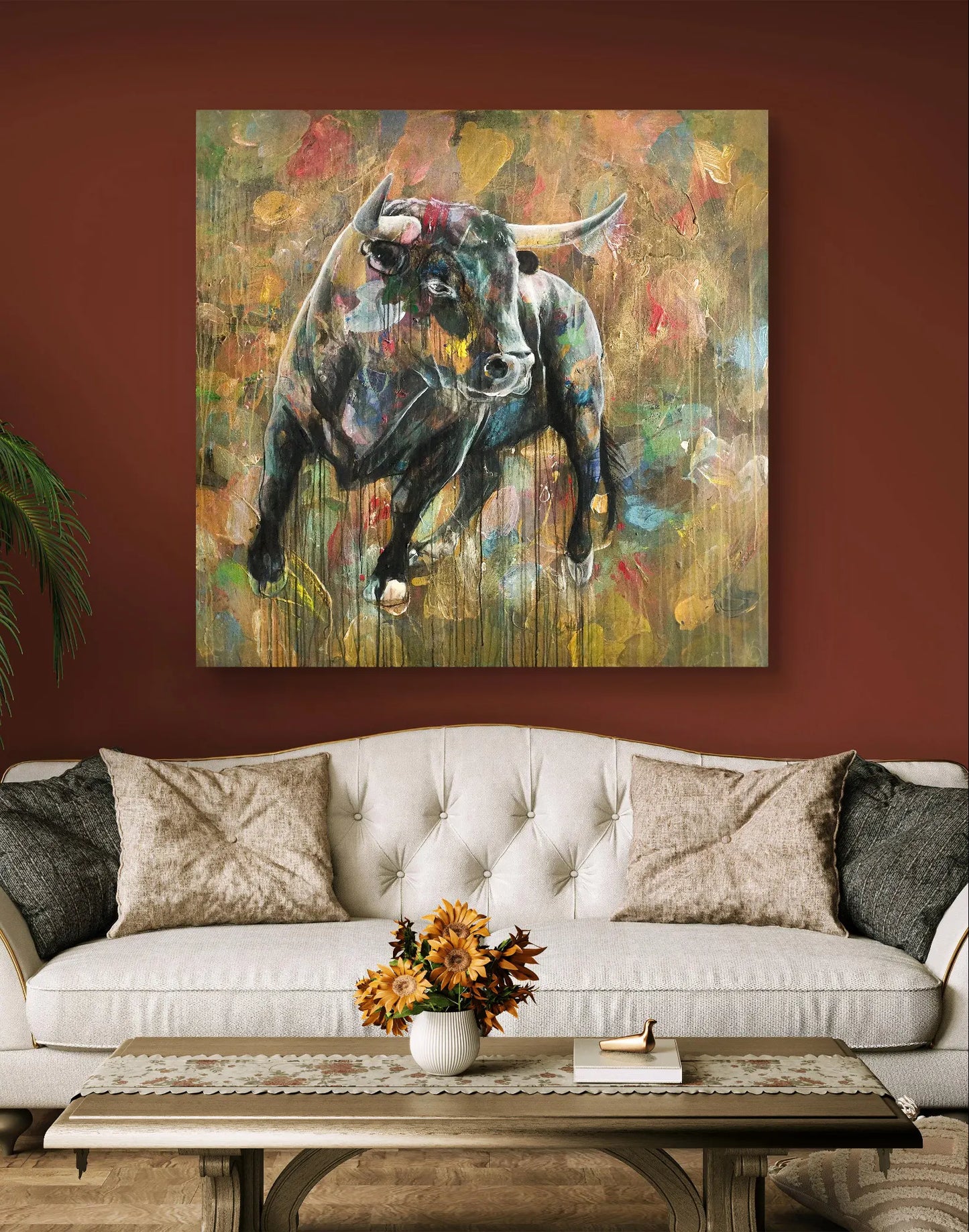 Painting Strong Bull – hand-painted original acrylic painting (140 x 145 cm)