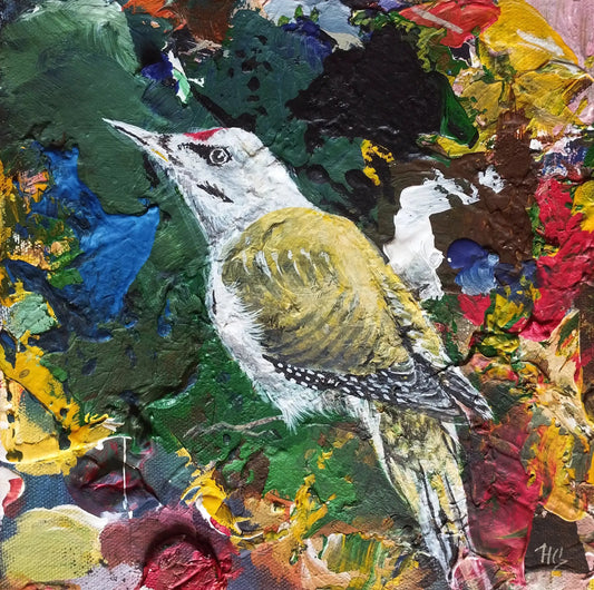 Expressiv-realistisches Gemälde Girlitz – handgemaltes Original Acrylbild (20 x 20 cm) auf Leinwand von H1Z ART in lebendiger Atmosphäre