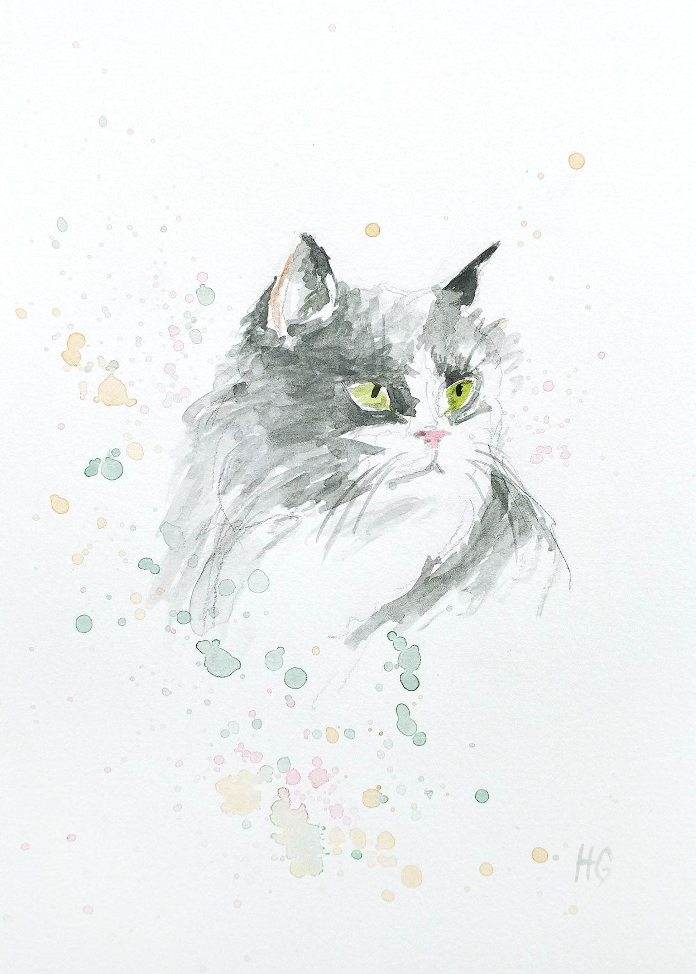 Postkarte „Schwarze Katze“ – Handgemalt