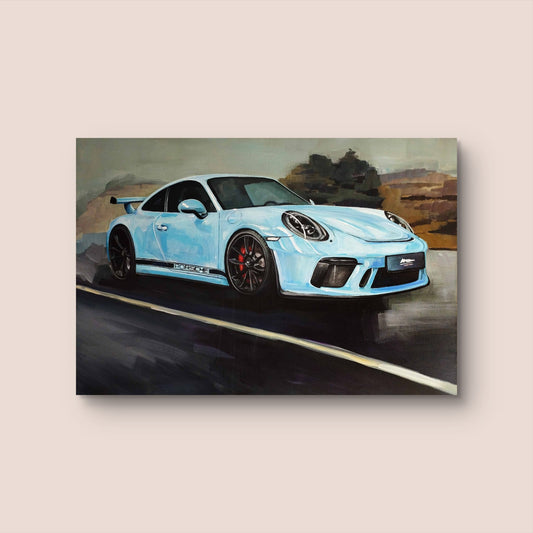 Premium Gemälde "Porscheträume – GT3 in Fahrt" 120 x 80 cm - Heinz