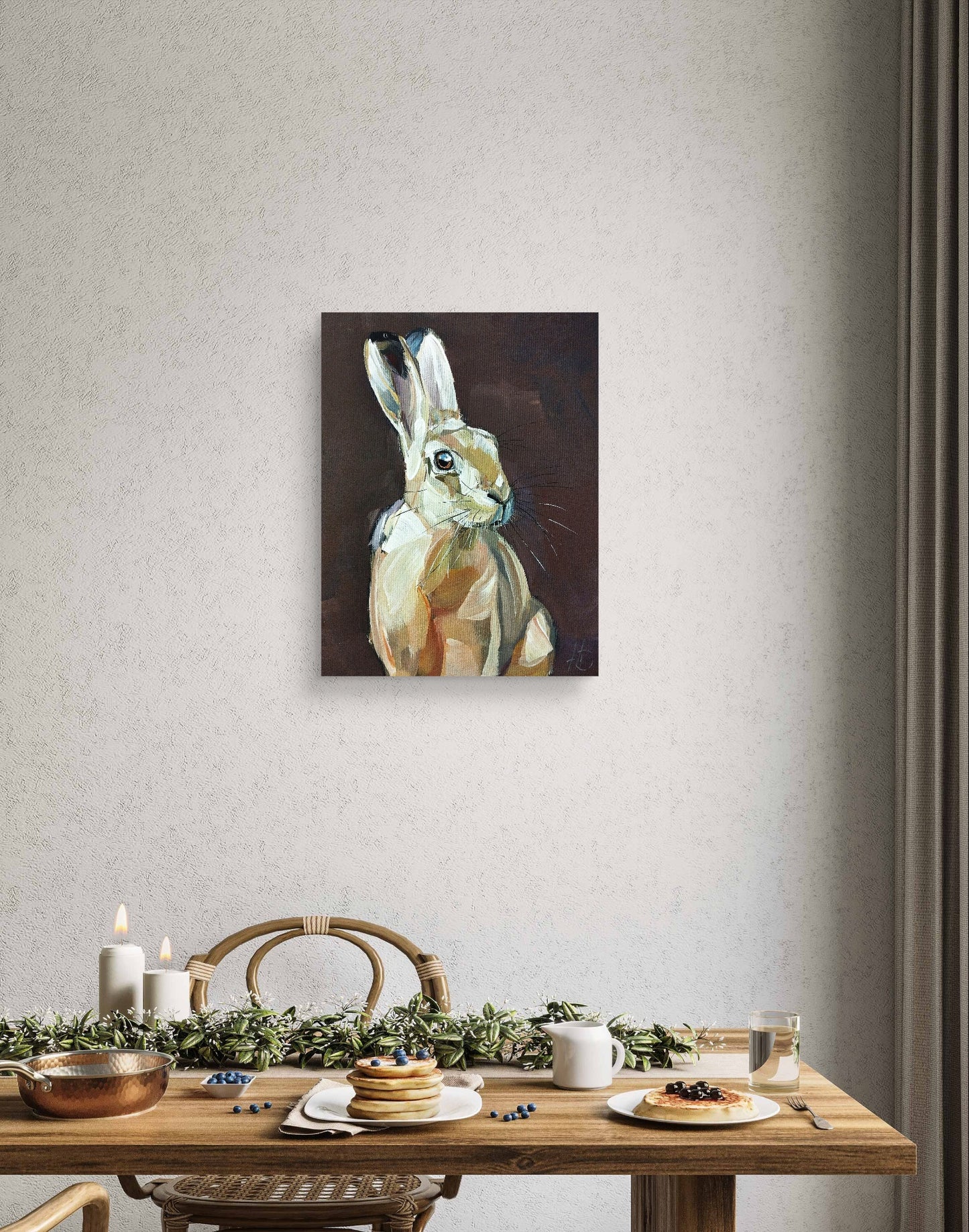 Heinz Acrylbild Acrylgemälde auf Leinwand - "Wachsamer Hase" 30 x 40 cm