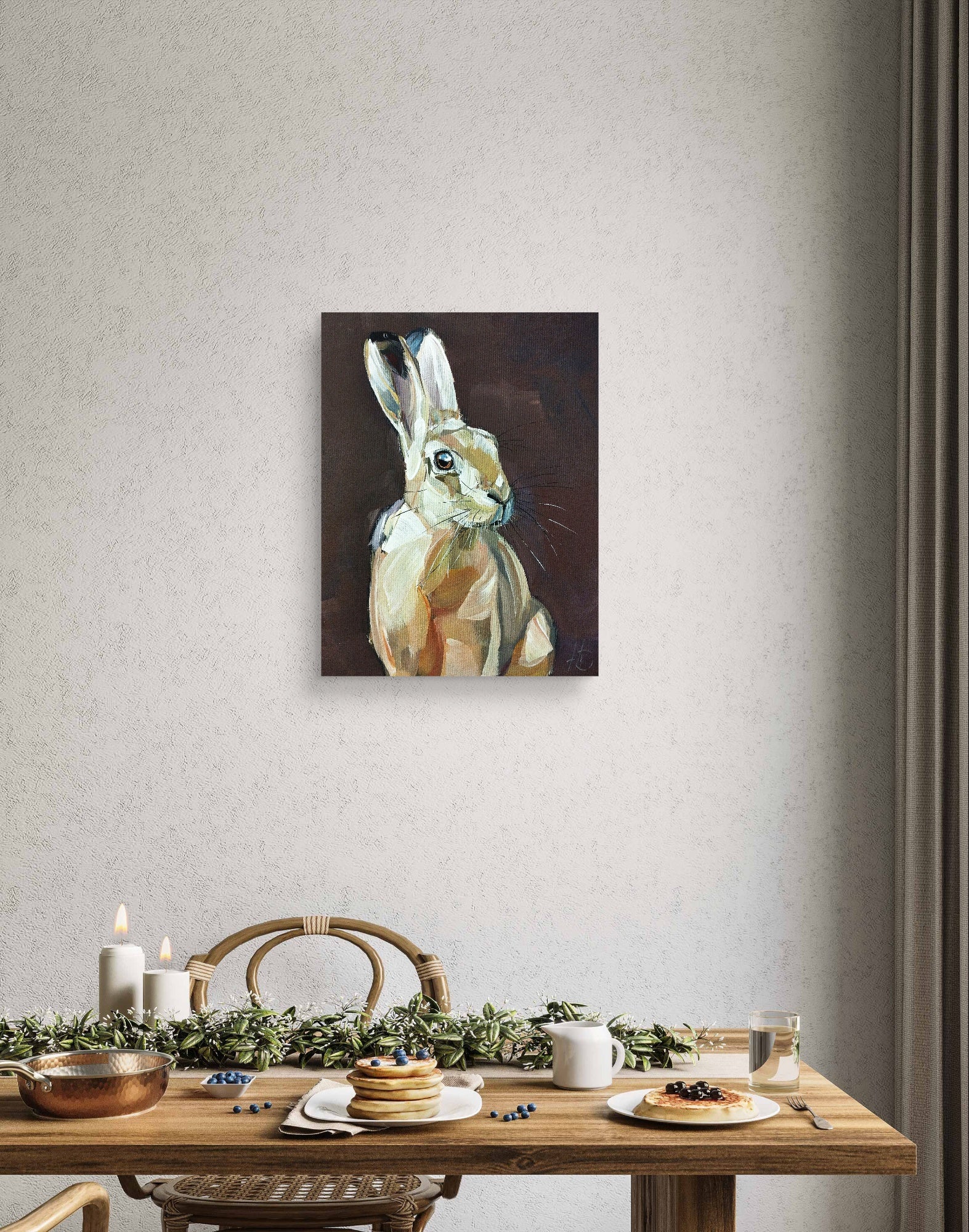 Heinz Acrylbild Acrylgemälde auf Leinwand - "Wachsamer Hase" 30 x 40 cm
