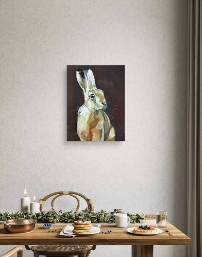 Heinz Acrylbild Acrylgemälde auf Leinwand - "Wachsamer Hase" 30 x 40 cm