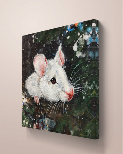 Heinz Acrylbild Acrylgemälde auf Leinwand - "weiße Waldmaus" 10 x 10 cm