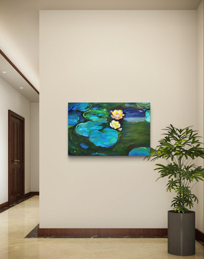 Premium Gemälde "Seerosen – Claude Monet inspiriert" 100 x 65 cm - Heinz