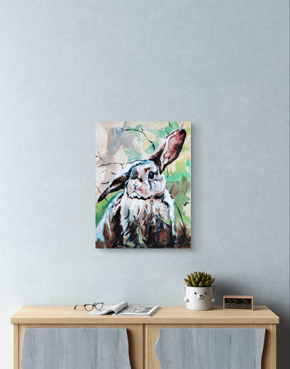 Heinz Acrylbild Acrylgemälde auf Leinwand - „Wiesensprung – Kaninchen III“ 30 x 40 cm