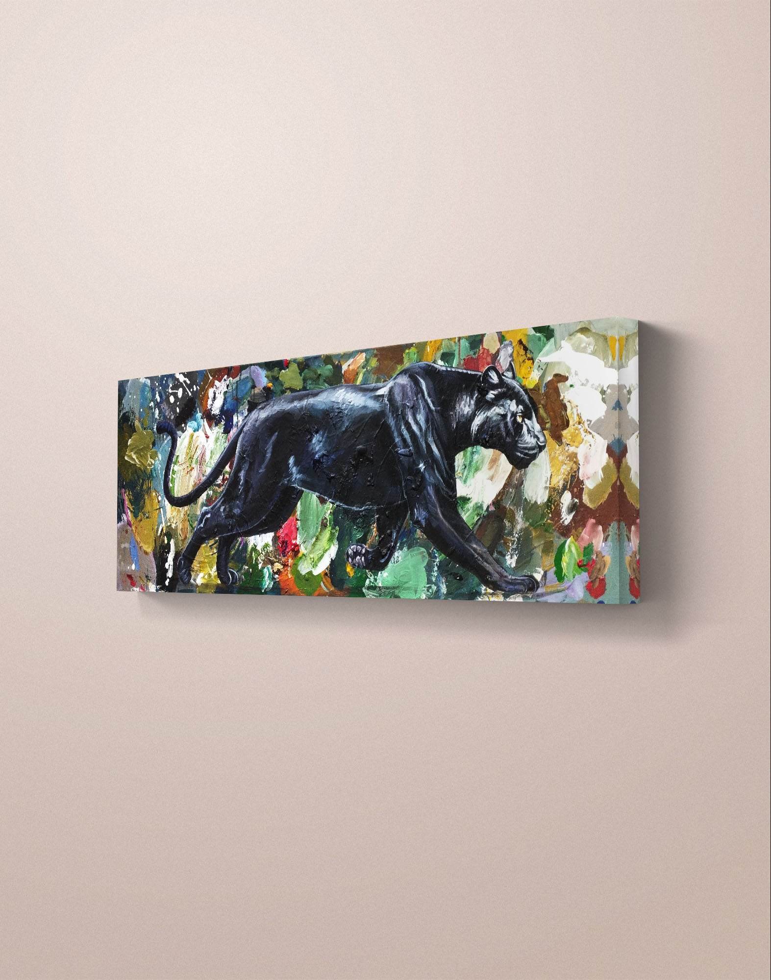 Gemälde Panther – handgemaltes Original Acrylbild (120 x 40 cm) - H1Z Art