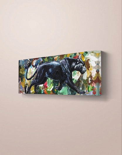 Panther painting – hand-painted original acrylic painting (120 x 40 cm)