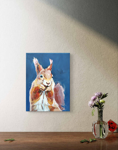 Heinz Acrylbild Acrylgemälde auf Leinwand - "Eichhörnchen im Blauen" 18 x 24 cm
